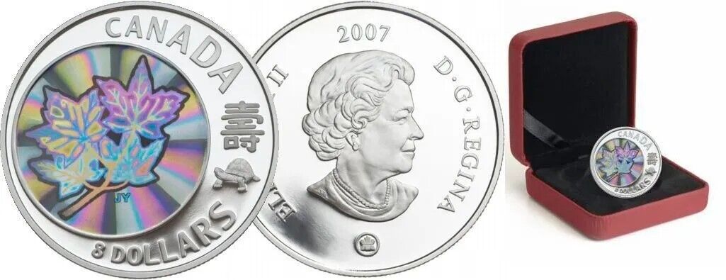 25.18g Silver Coin 2007 Canada $8 Turtle Maple of Long Life Hologram Maple Leafs-classypw.com-5