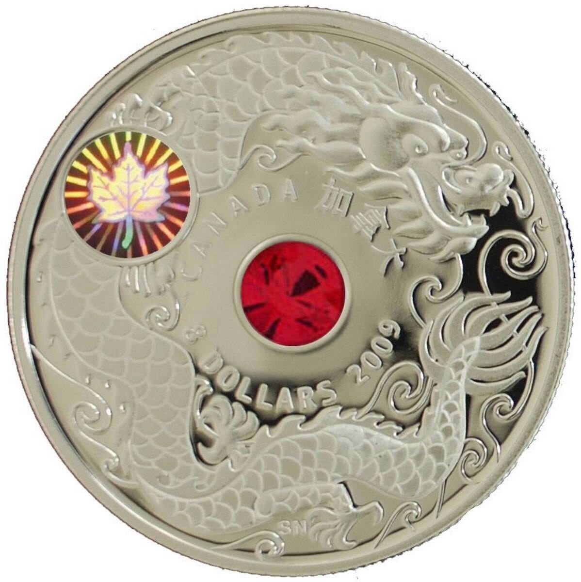 25.3g Silver Coin 2009 Canada $8 Sterling Maple of Wisdom Swarovski Dragon-classypw.com-4