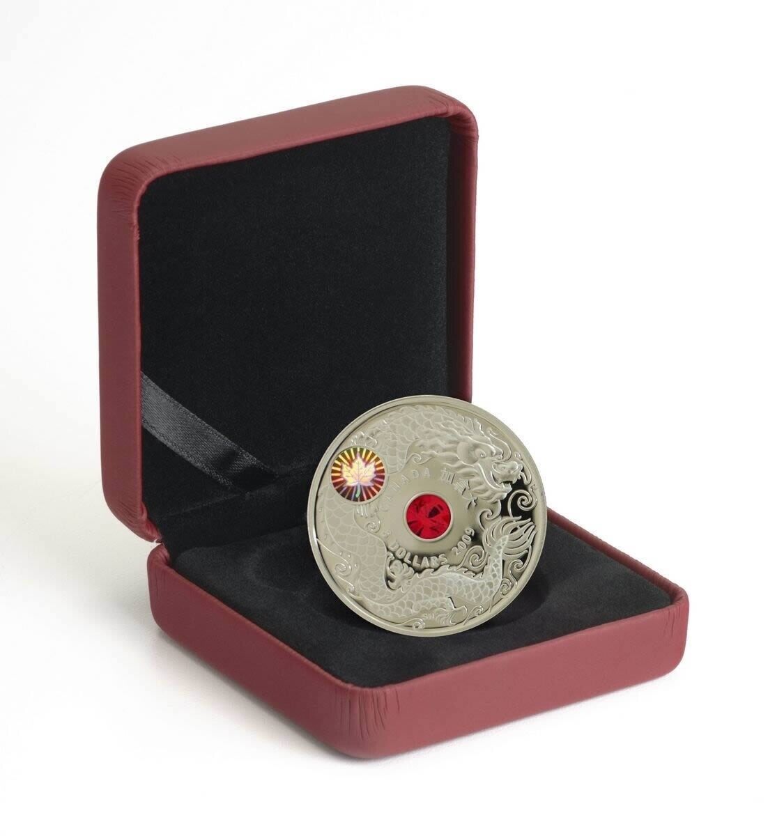 25.3g Silver Coin 2009 Canada $8 Sterling Maple of Wisdom Swarovski Dragon-classypw.com-6