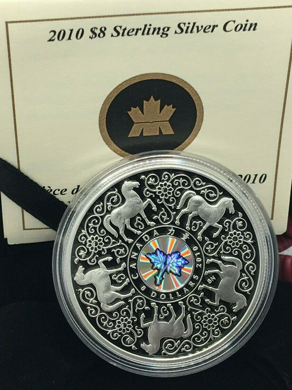 25.3g Silver Coin Sterling 925 2010 Canada $8 Maple of Strength Horse Hologram-classypw.com-2