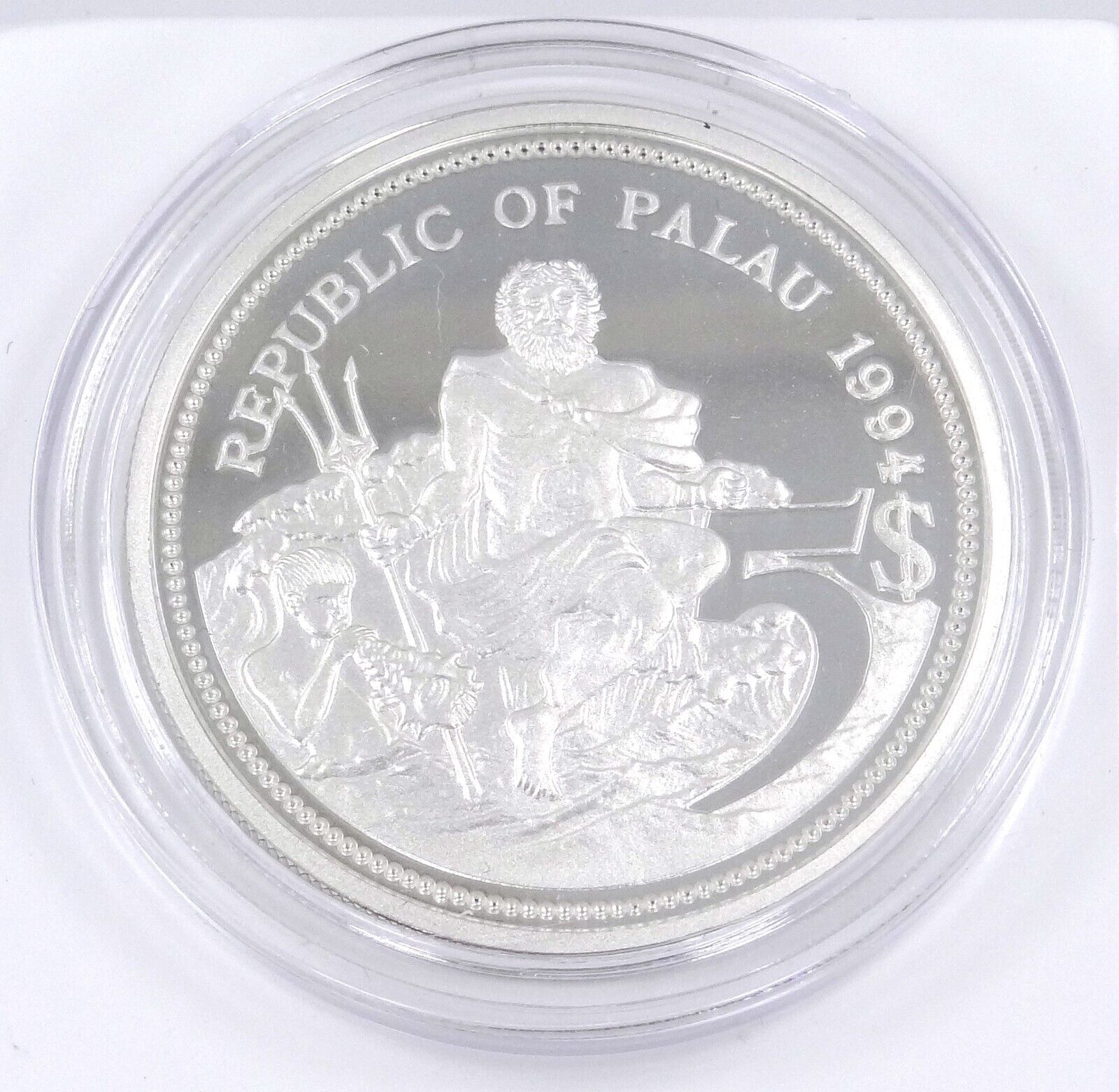 25g Silver Coin 1994 $5 Palau Color Proof Marine Life Protection-classypw.com-1