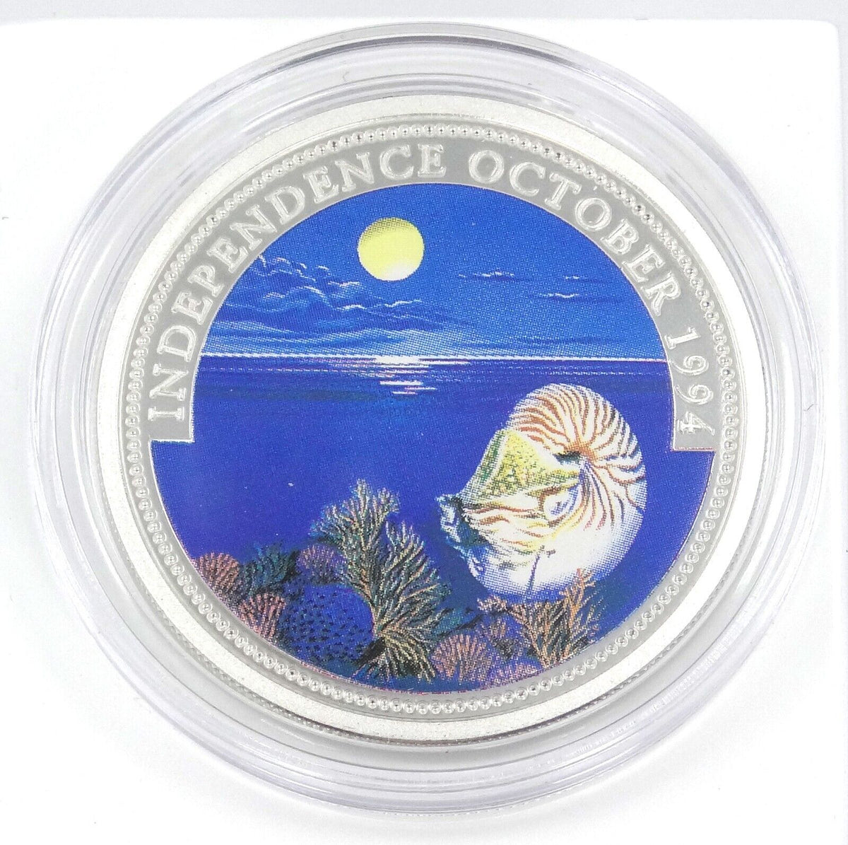 25g Silver Coin 1994 $5 Palau independence October 1994 Color Sea Marine Life-classypw.com-1