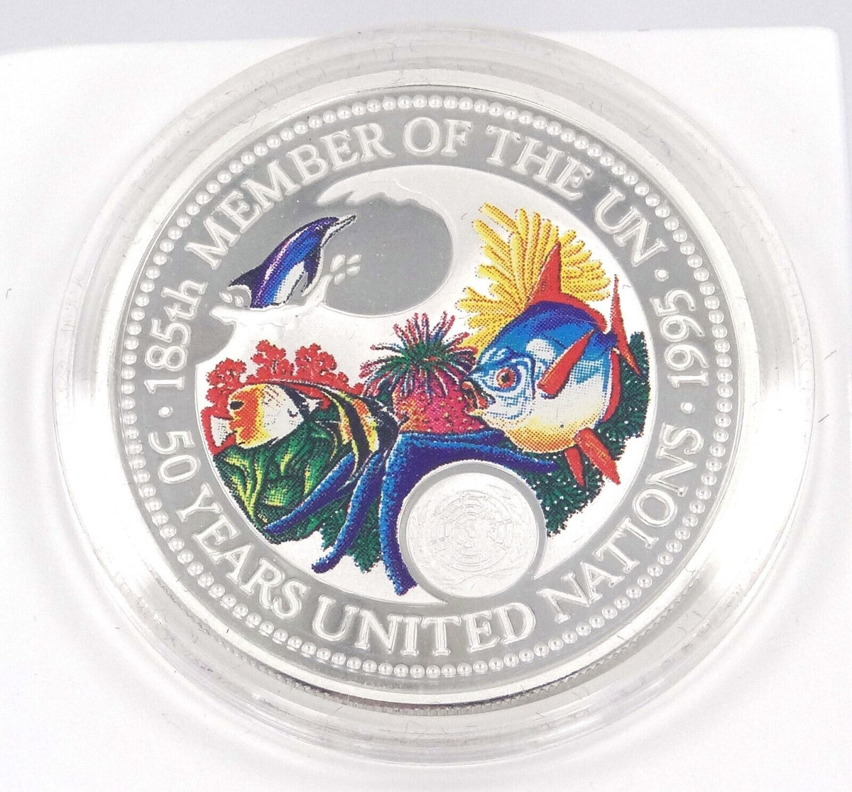 25g Silver Coin 1995 $5 Palau 50 Years United Nations 185th Member of the UN Sea-classypw.com-1