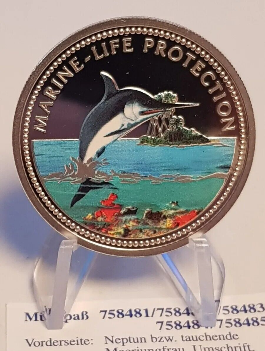 25g Silver Coin 1998 $5 Palau Marine Life Protection Swordfish-classypw.com-1