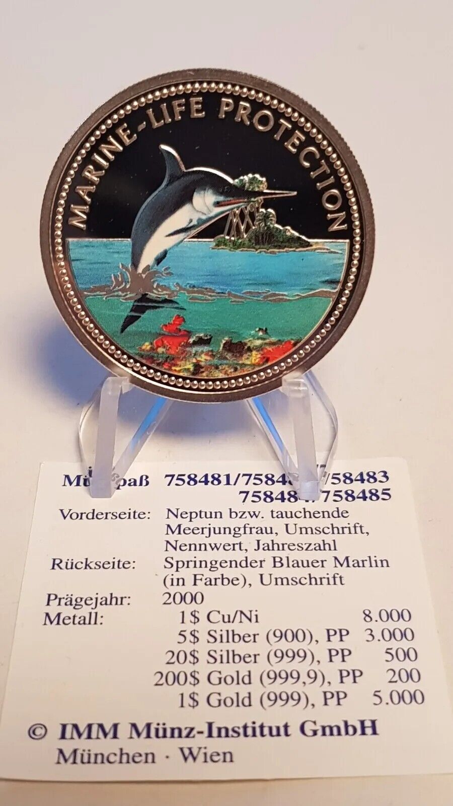 25g Silver Coin 1998 $5 Palau Marine Life Protection Swordfish-classypw.com-2