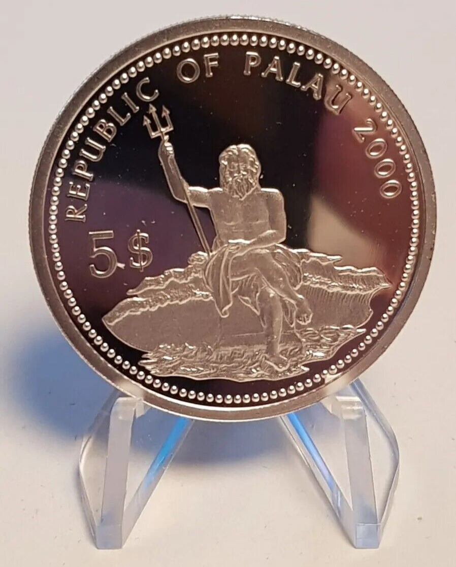 25g Silver Coin 1998 $5 Palau Marine Life Protection Swordfish-classypw.com-3