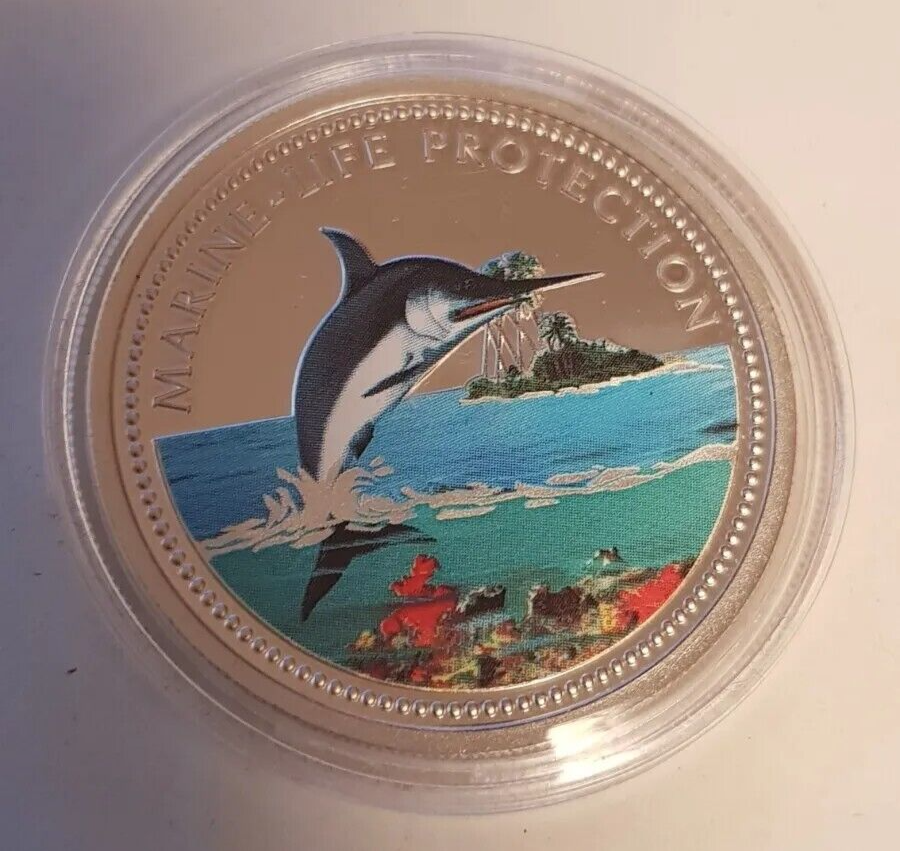 25g Silver Coin 1998 $5 Palau Marine Life Protection Swordfish-classypw.com-4