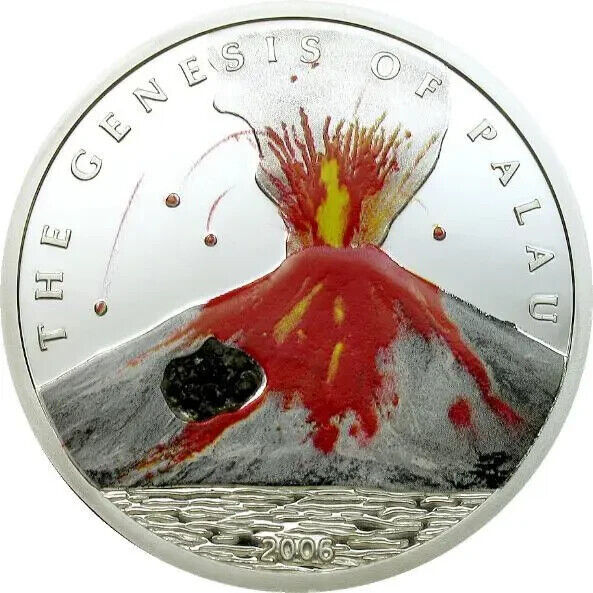 25g Silver Coin 2006 $5 Palau The Volcano Coin Genuine Volcanic Rock from Palau-classypw.com-1