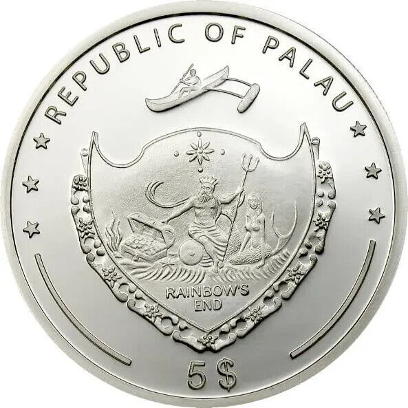 25g Silver Coin 2006 $5 Palau The Volcano Coin Genuine Volcanic Rock from Palau-classypw.com-2