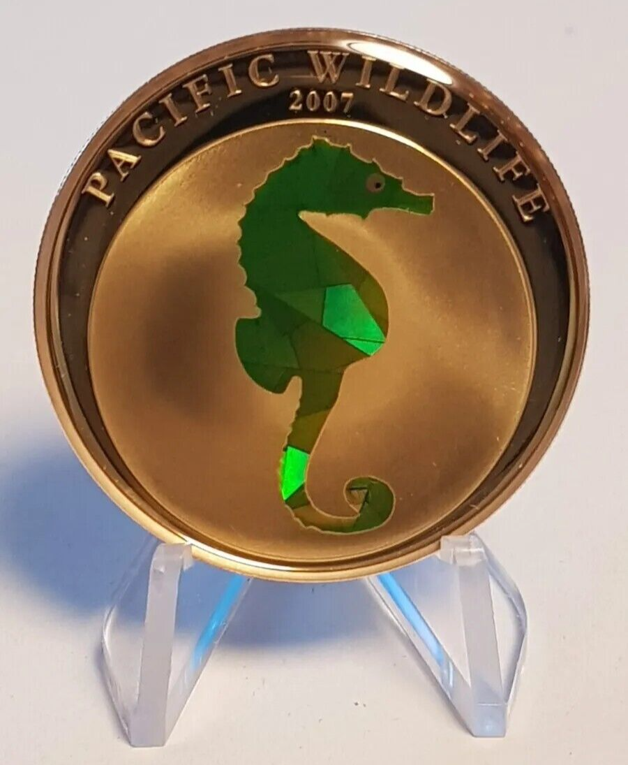 25g Silver Coin 2007 $5 Palau Pacific Wildlife Seahorse Prism-classypw.com-1