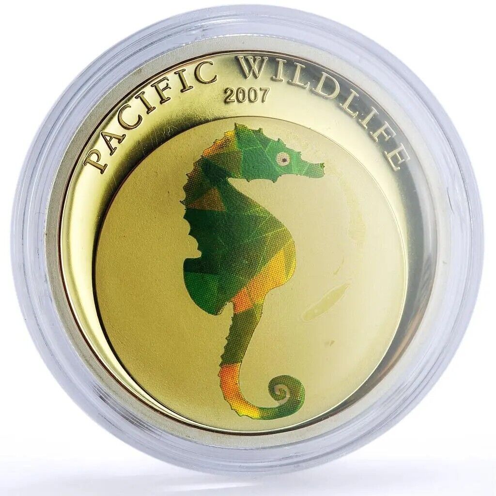 25g Silver Coin 2007 $5 Palau Pacific Wildlife Seahorse Prism-classypw.com-1