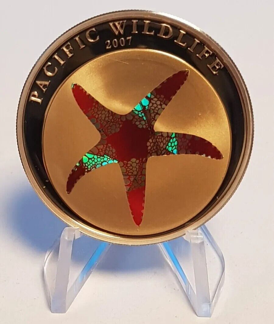 25g Silver Coin 2007 $5 Palau Pacific Wildlife Starfish Prism-classypw.com-1