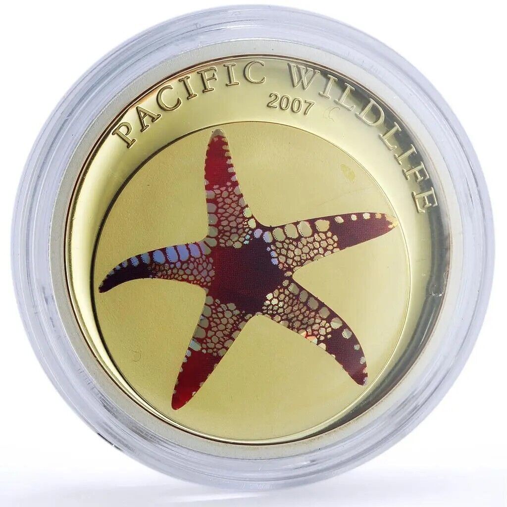 25g Silver Coin 2007 $5 Palau Pacific Wildlife Starfish Prism-classypw.com-2