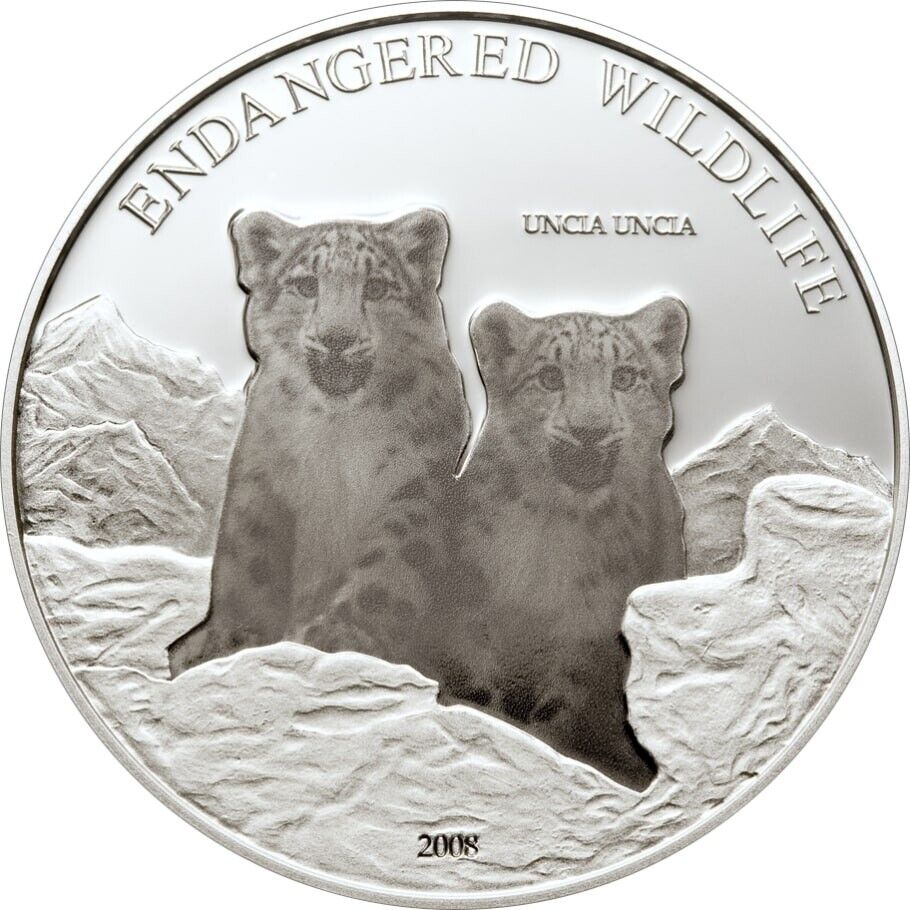 25g Silver Coin 2008 Mongolia 500 Togrog Endangered Wildlife Snow Leopard Uncia-classypw.com-1