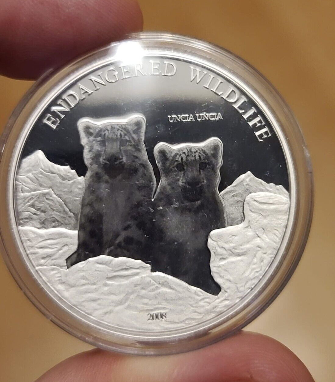 25g Silver Coin 2008 Mongolia 500 Togrog Endangered Wildlife Snow Leopard Uncia-classypw.com-3