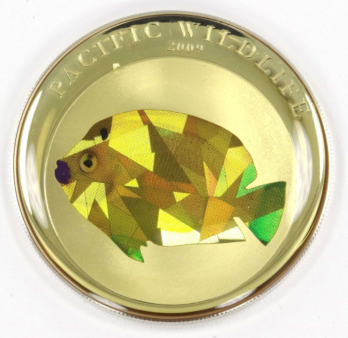 25g Silver Coin 2009 $5 Palau Pacific Wildlife Flagfin Angelfish Prism OGP-classypw.com-1