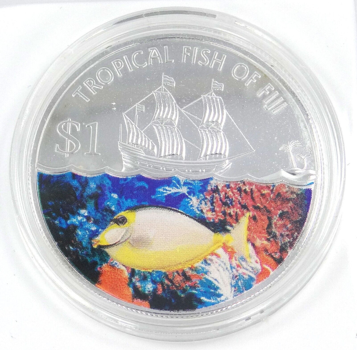 25g Silver Coin 2009 Fiji $1 Tropical Fish of Fiji Albino Yellow Fish-classypw.com-1