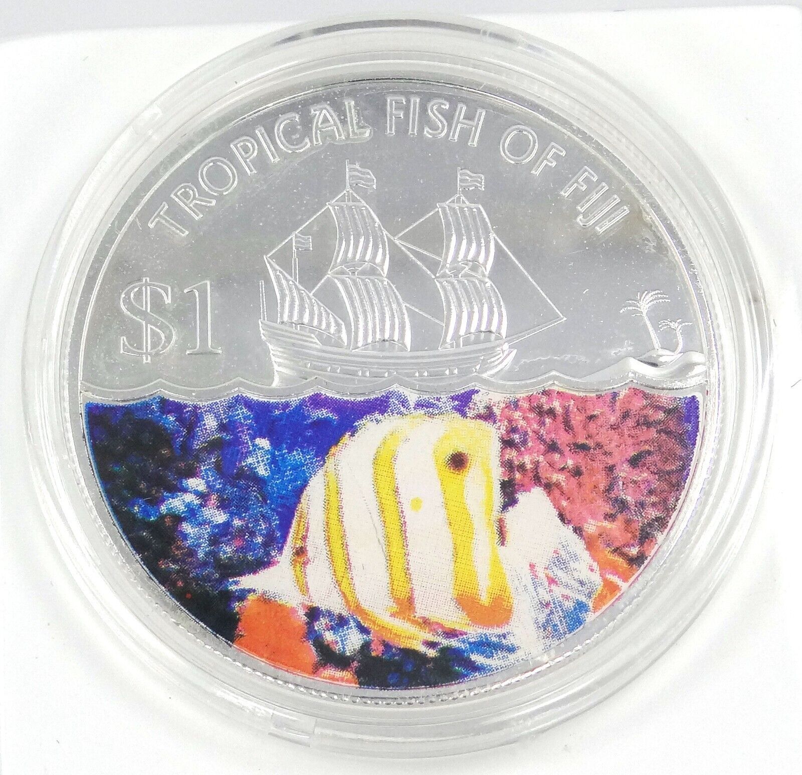25g Silver Coin 2009 Fiji $1 Tropical Fish of Fiji Copperband Butterflyfish-classypw.com-1