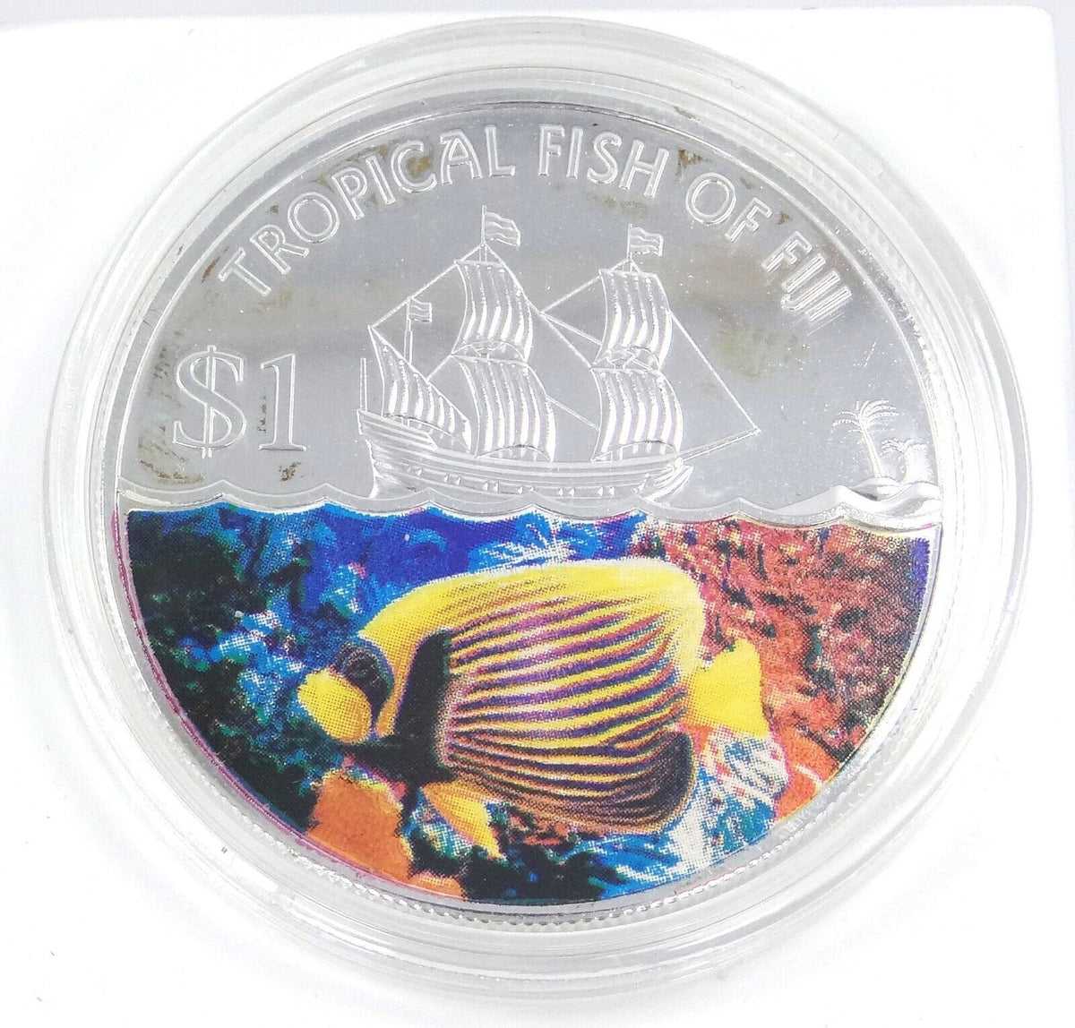 25g Silver Coin 2009 Fiji $1 Tropical Fish of Fiji Striped Butterfly Fish-classypw.com-1