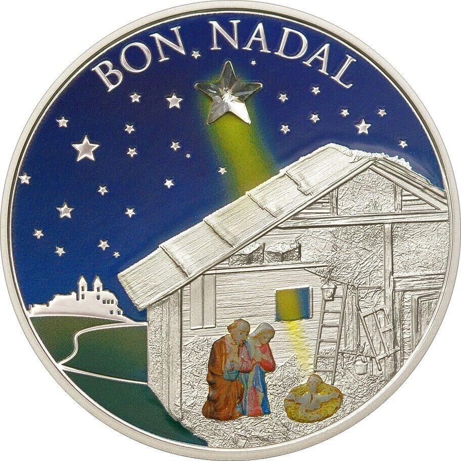 25g Silver Coin 2011 Andorra 5 Diners Merry Christmas Bon Nadal Nativity-classypw.com-1