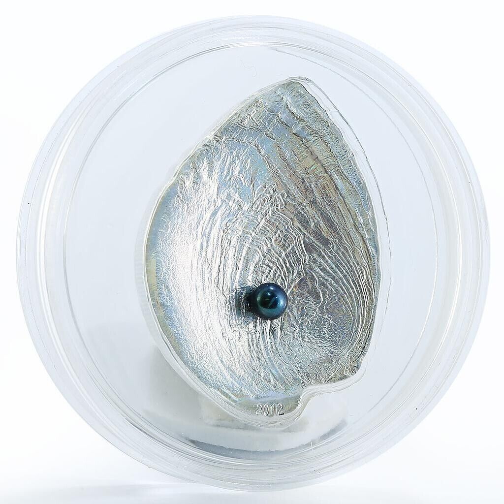 25g Silver Coin 2012 $5 Palau Sea Treasures Pearl Haliotis Iris Shell Shaped-classypw.com-1