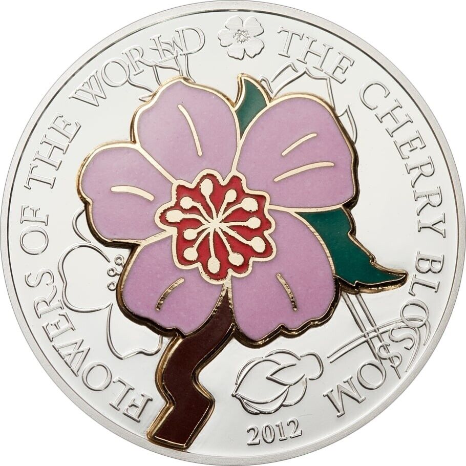 25g Silver Coin 2012 Cook Islands $5 Flowers of The World - The Cherry Blossom-classypw.com-1