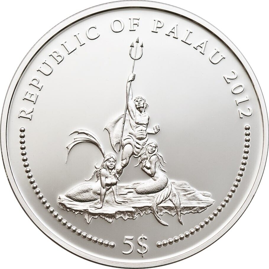 25g Silver Coin 2012 Palau $5 Blue Ringed Octopus Hapalochlaena Lunulata Color-classypw.com-2