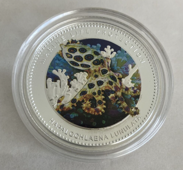 25g Silver Coin 2012 Palau $5 Blue Ringed Octopus Hapalochlaena Lunula ...