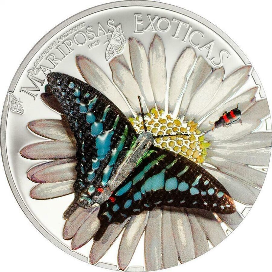 25g Silver Coin 2015 Equatorial Guinea Mariposas Exoticas 3D Butterflies - White-classypw.com-1
