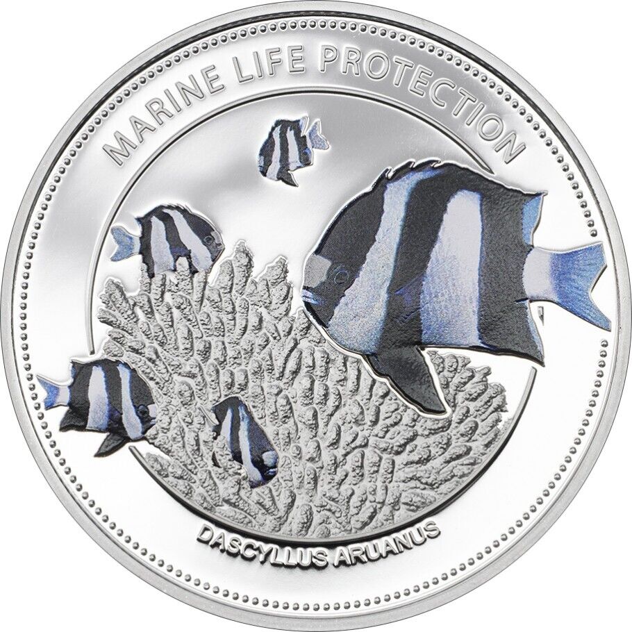 25g Silver Coin 2015 Palau Marine Life Dascyllus aruanus White Tail Damselfish-classypw.com-1