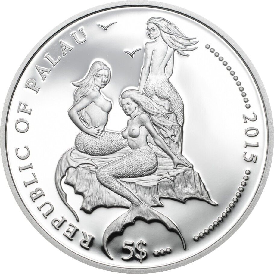 25g Silver Coin 2015 Palau Marine Life Dascyllus aruanus White Tail Damselfish-classypw.com-2