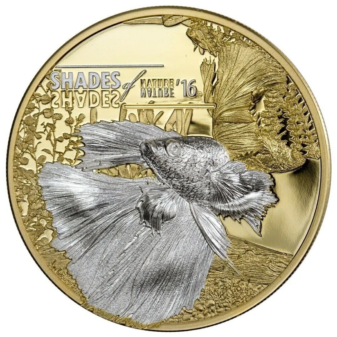 25g Silver Coin 2016 $5 Cook Islands Shades of Nature - Fighting Fish Gilded-classypw.com-1