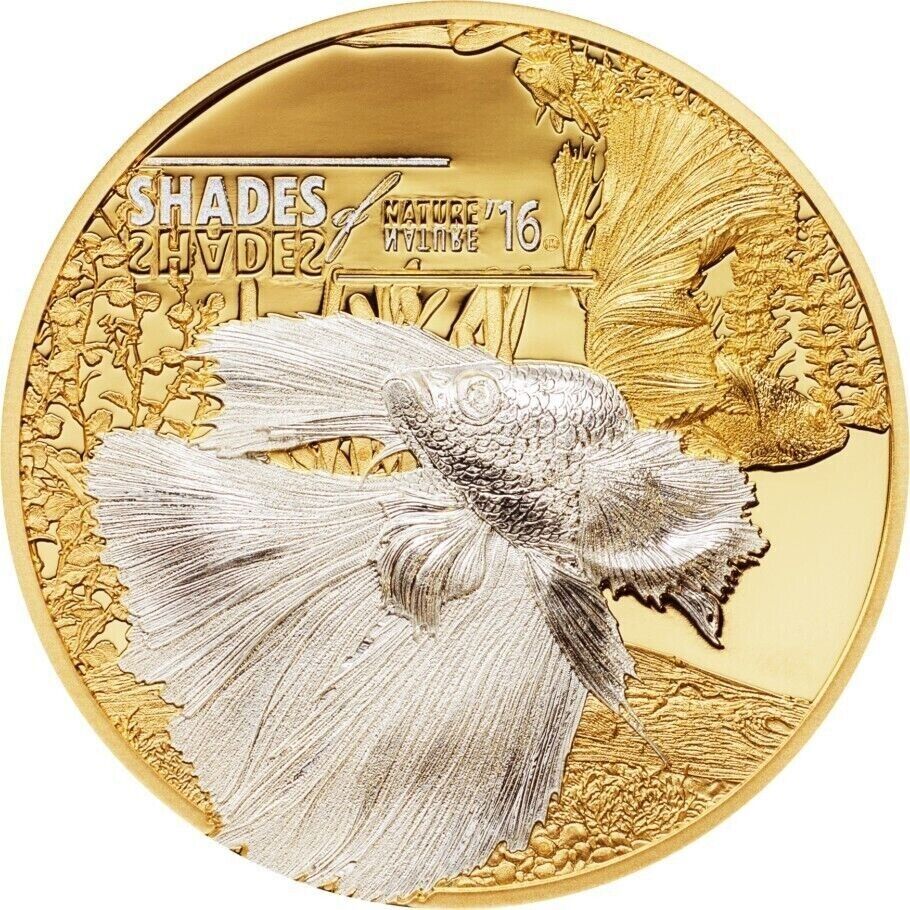 25g Silver Coin 2016 $5 Cook Islands Shades of Nature - Fighting Fish Gilded-classypw.com-4