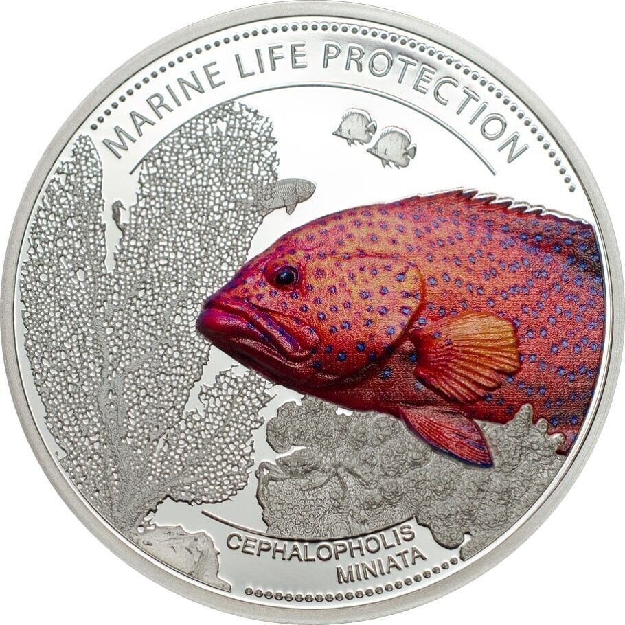 25g Silver Coin 2016 Palau $5 Marine Life Cephalopholis miniata Coral Hind Fish-classypw.com-1