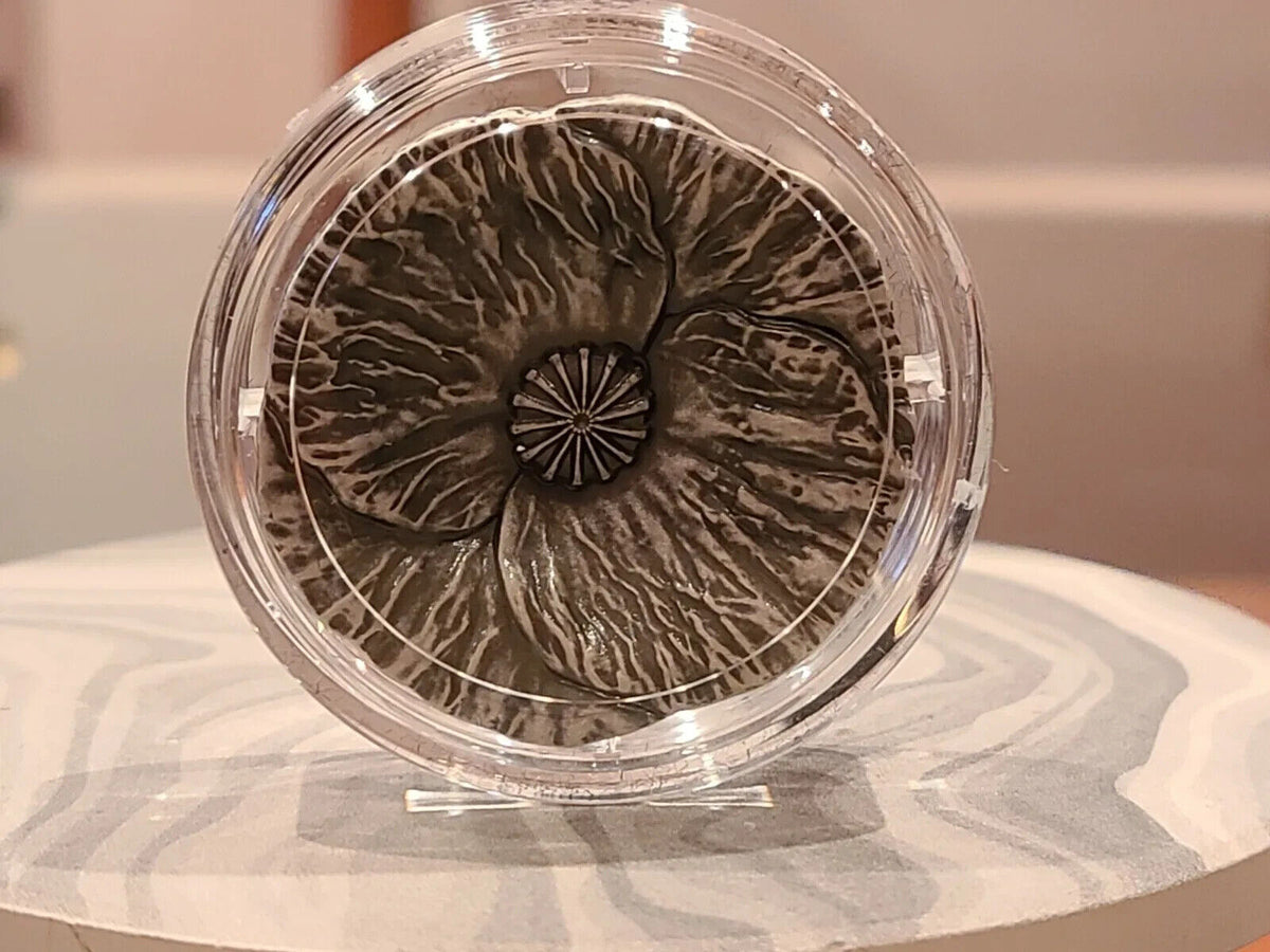 28.50g Silver Coin 2020 $20 Remembrance Day Poppy Flower Shaped Curved Coin-classypw.com-7