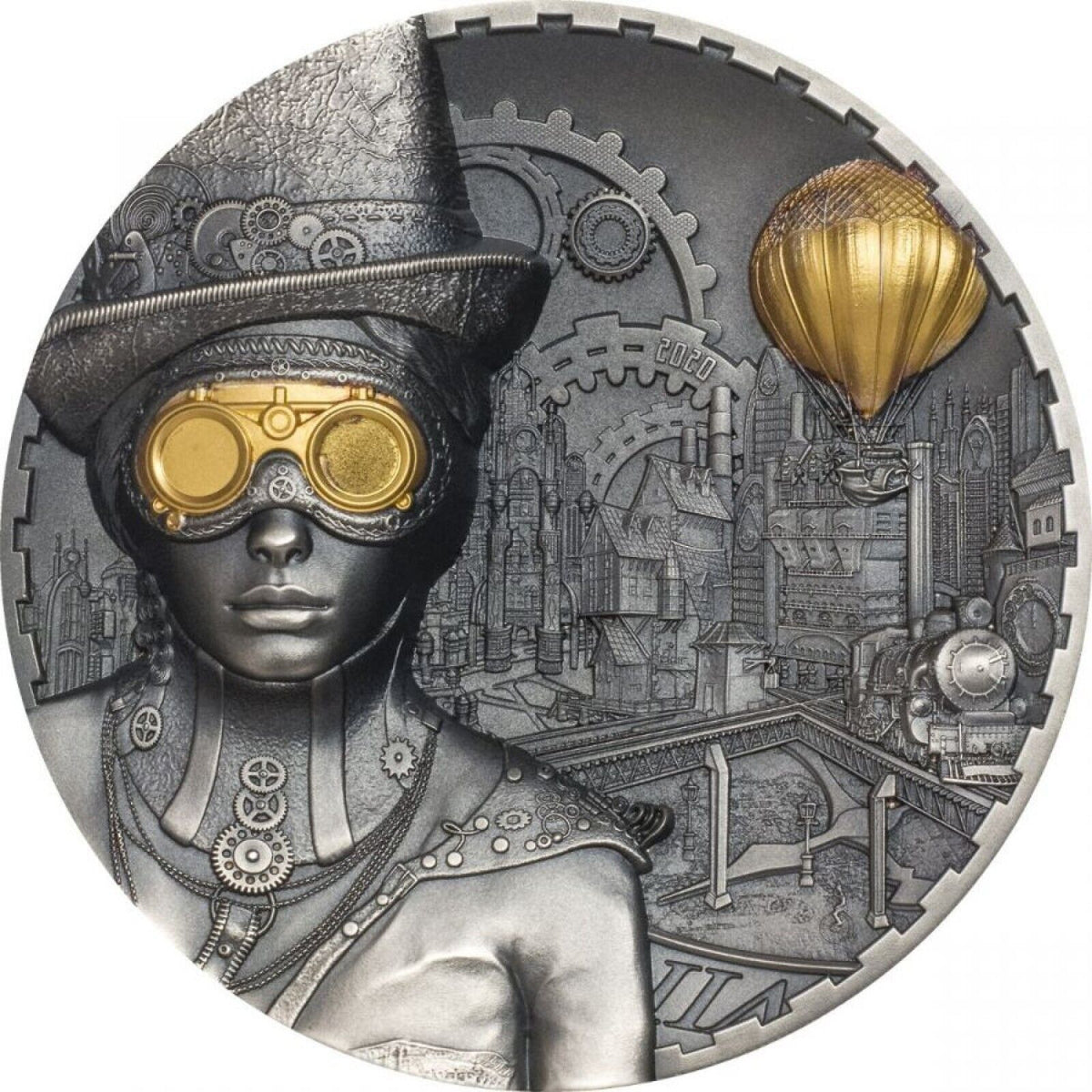 3 Oz Silver Coin 2020 $20 Cook Islands Steampunk Antique Ultra High Relief Coin-classypw.com-1