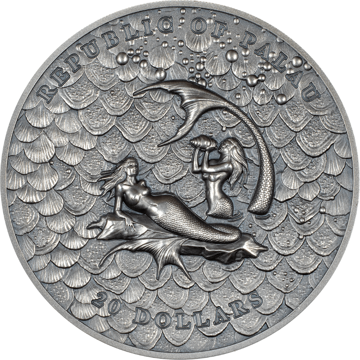 3 Oz Silver Coin 2024 Palau $20 Underwater Fantasy Mermaids Ultra High Relief