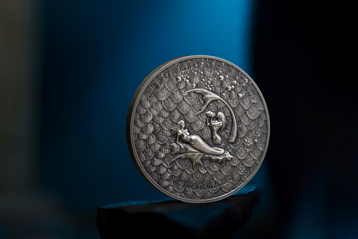 3 Oz Silver Coin 2024 Palau $20 Underwater Fantasy Mermaids Ultra High Relief