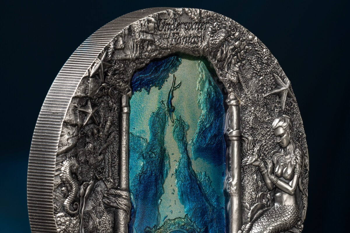 3 Oz Silver Coin 2024 Palau $20 Underwater Fantasy Mermaids Ultra High Relief