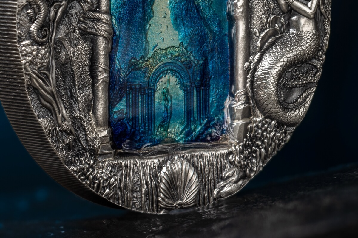 3 Oz Silver Coin 2024 Palau $20 Underwater Fantasy Mermaids Ultra High Relief