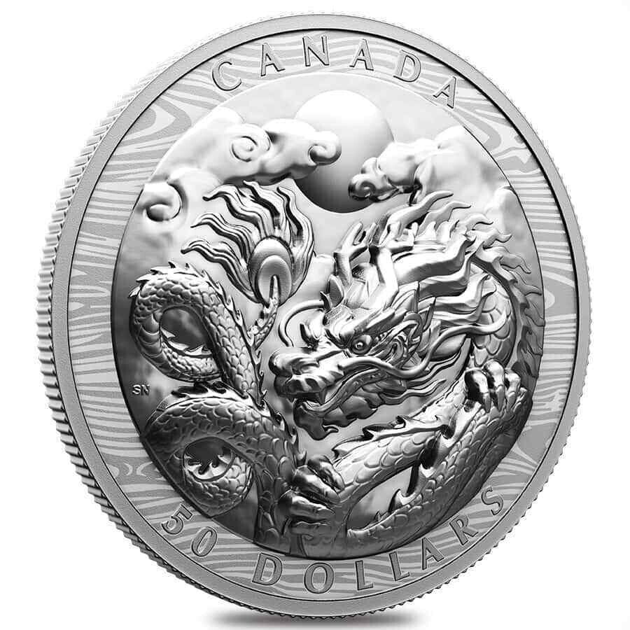 3 oz Silver Coin 2024 Canada $50 Year of The Dragon Extraordinarily High Relief