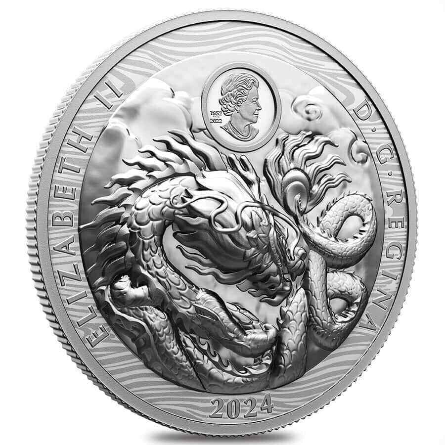 3 oz Silver Coin 2024 Canada $50 Year of The Dragon Extraordinarily High Relief