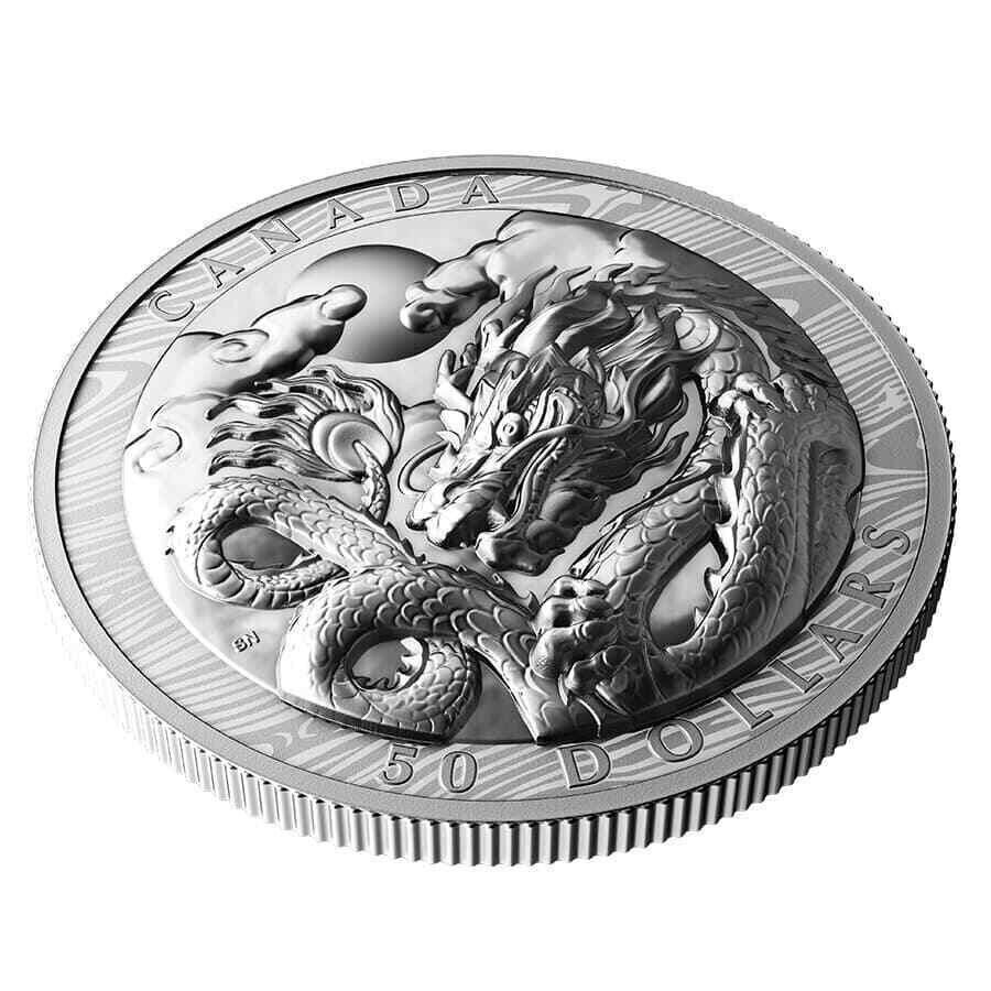 3 oz Silver Coin 2024 Canada $50 Year of The Dragon Extraordinarily High Relief