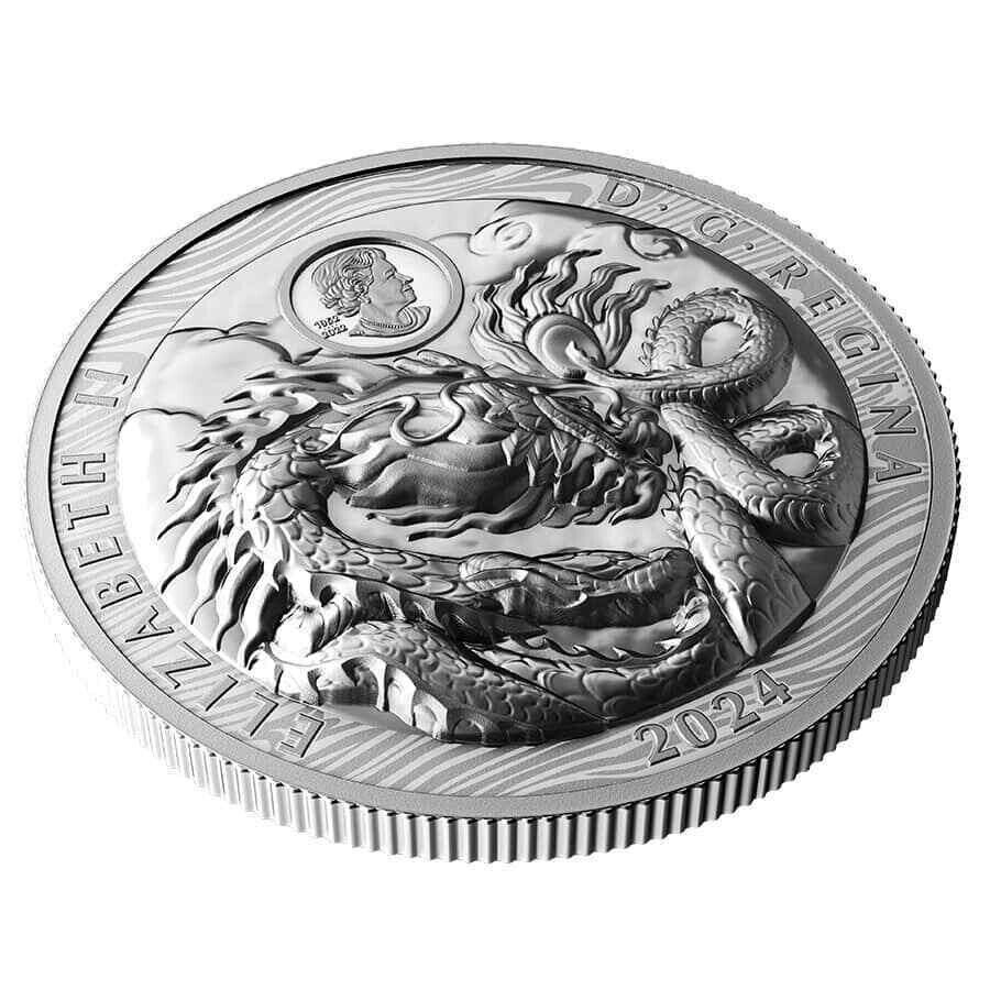 3 oz Silver Coin 2024 Canada $50 Year of The Dragon Extraordinarily High Relief