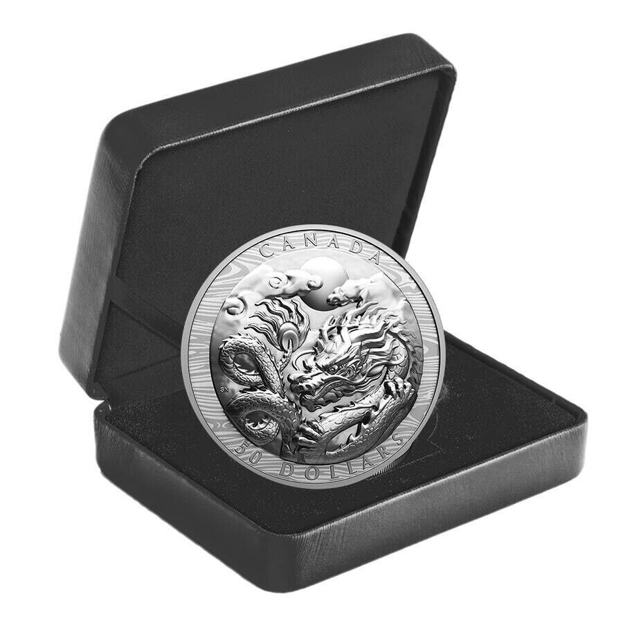 3 oz Silver Coin 2024 Canada $50 Year of The Dragon Extraordinarily High Relief