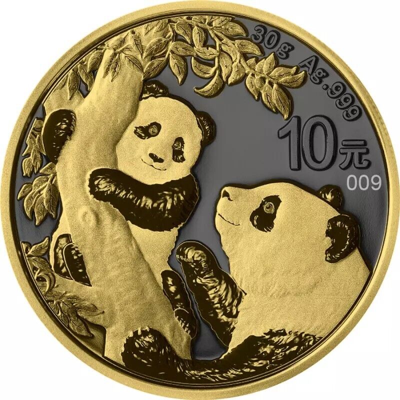 30g Silver Coin 2021 10 Yuan China Panda Golden Ring #91 / 500