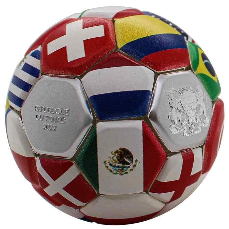 30g Silver Coin 2022 Chad 5000 Francs CFA Country Flags Soccer Ball Spherical