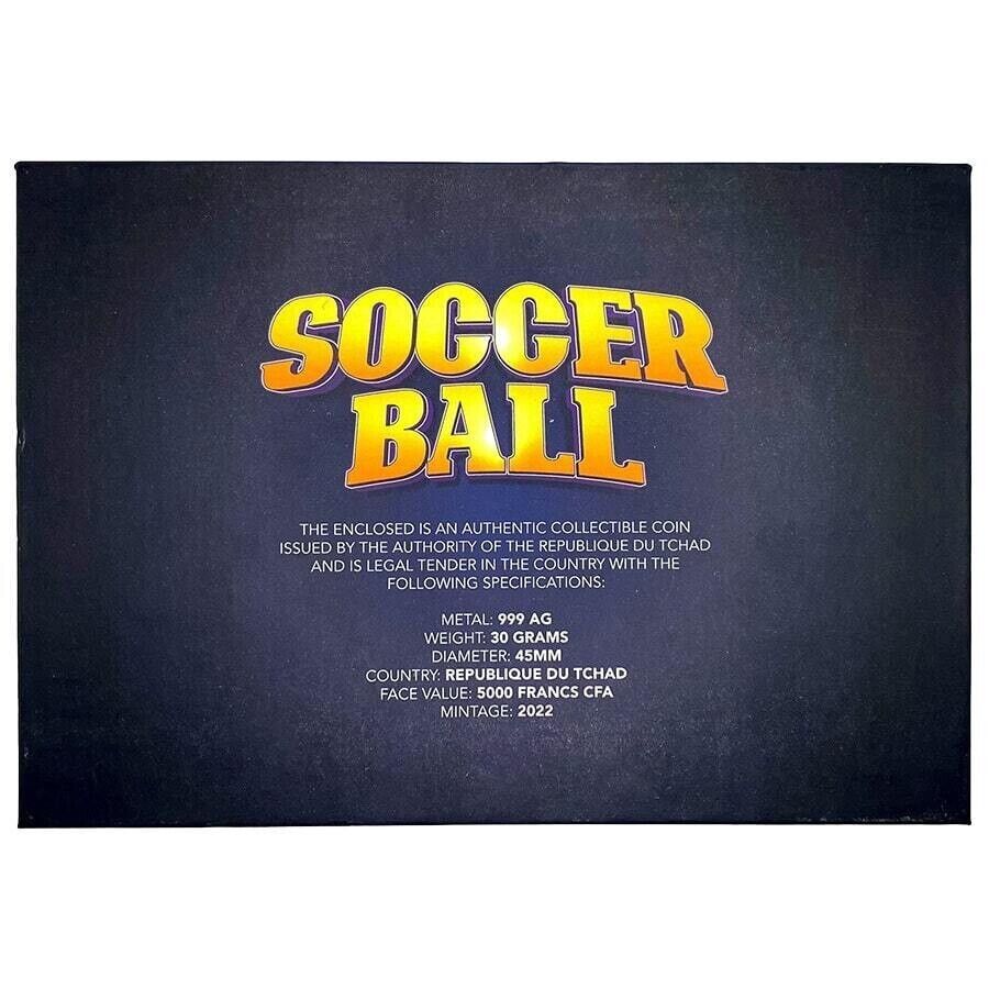 30g Silver Coin 2022 Chad 5000 Francs CFA Country Flags Soccer Ball Spherical