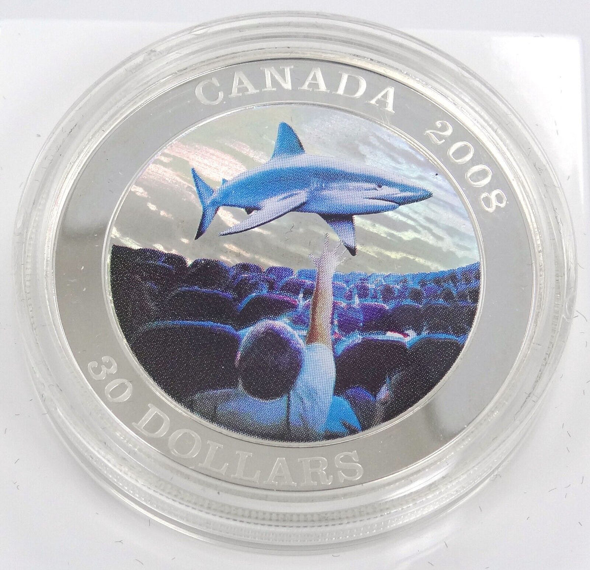 31.5g Silver Coin 2008 $30 Canadian Achievements Series: IMAX Shark Hologram OGP-classypw.com-1