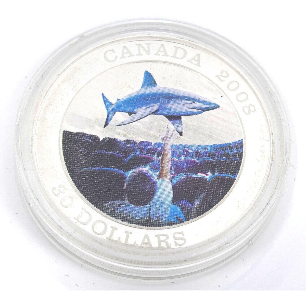 31.5g Silver Coin 2008 $30 Canadian Achievements Series: IMAX Shark Hologram OGP-classypw.com-2